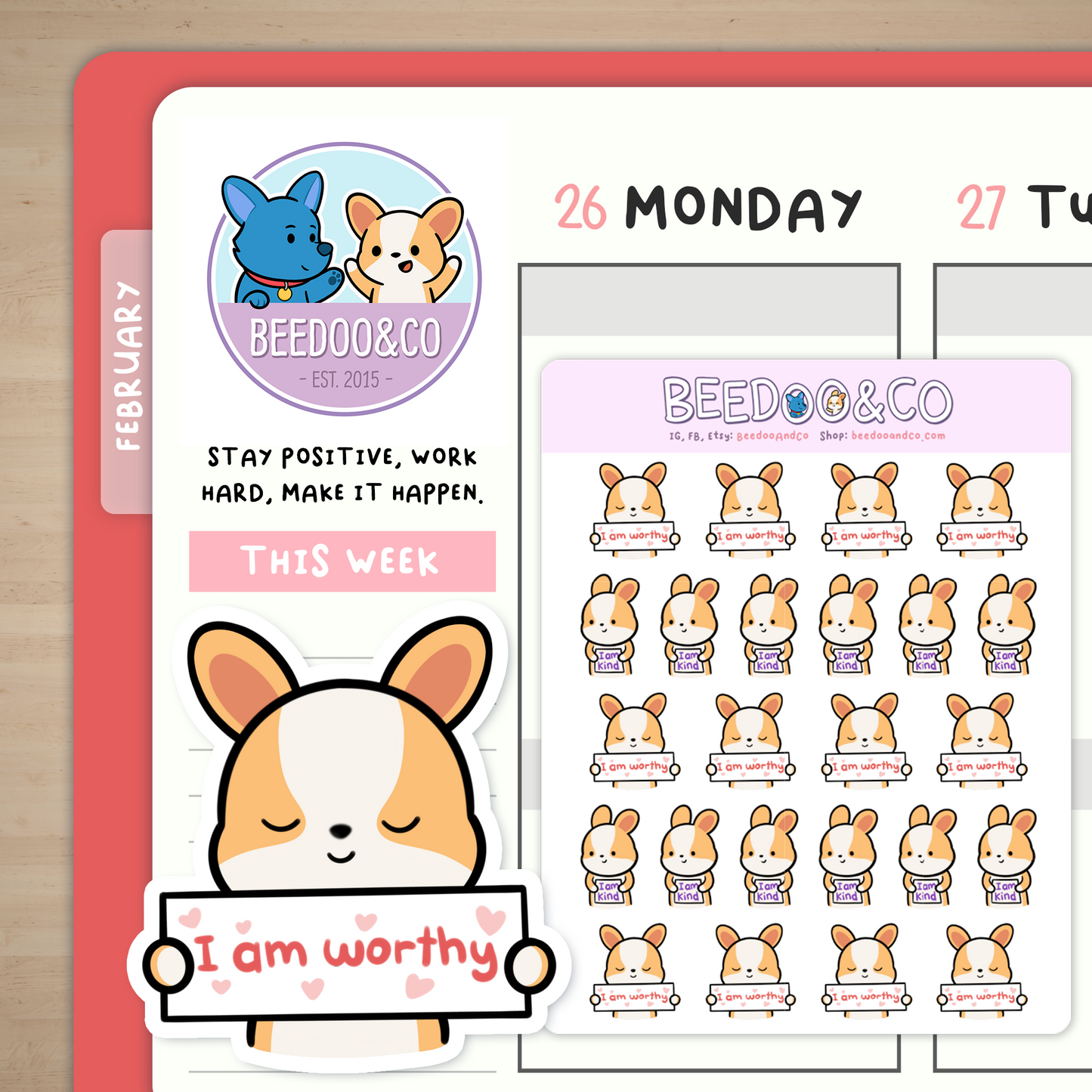 Positive Affirmations Corgi Planner Stickers