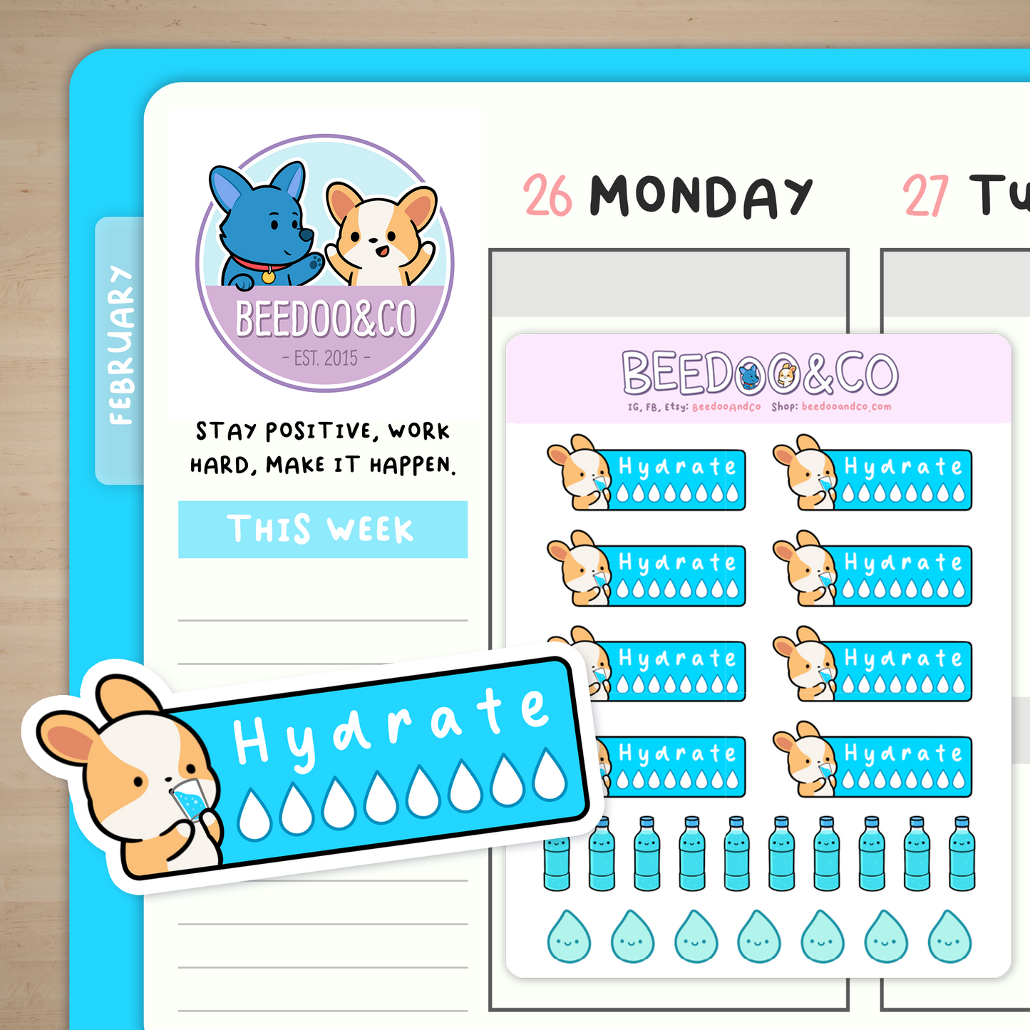 Hydrate Corgi Planner Stickers