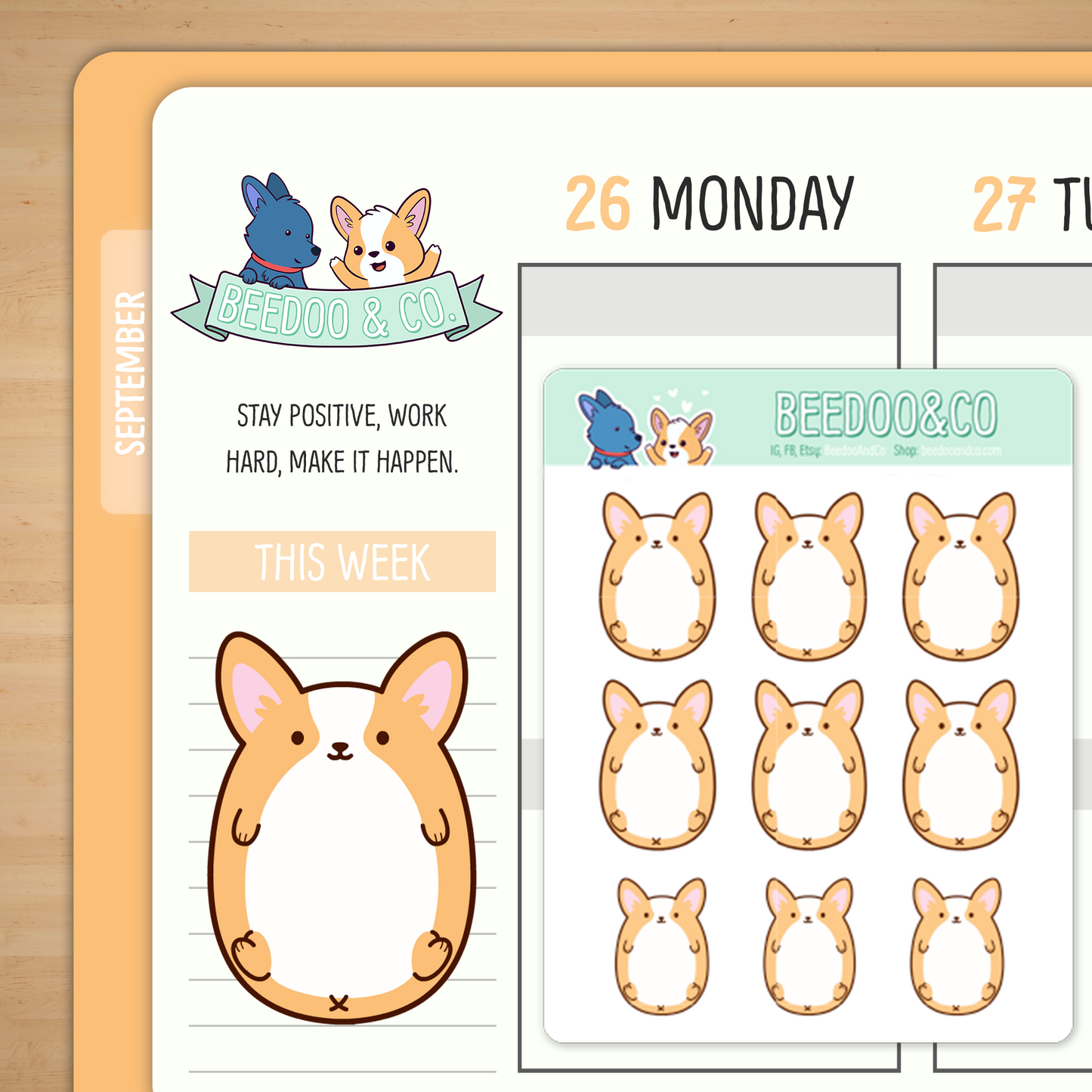 Round Corgi Belly Planner Sticker