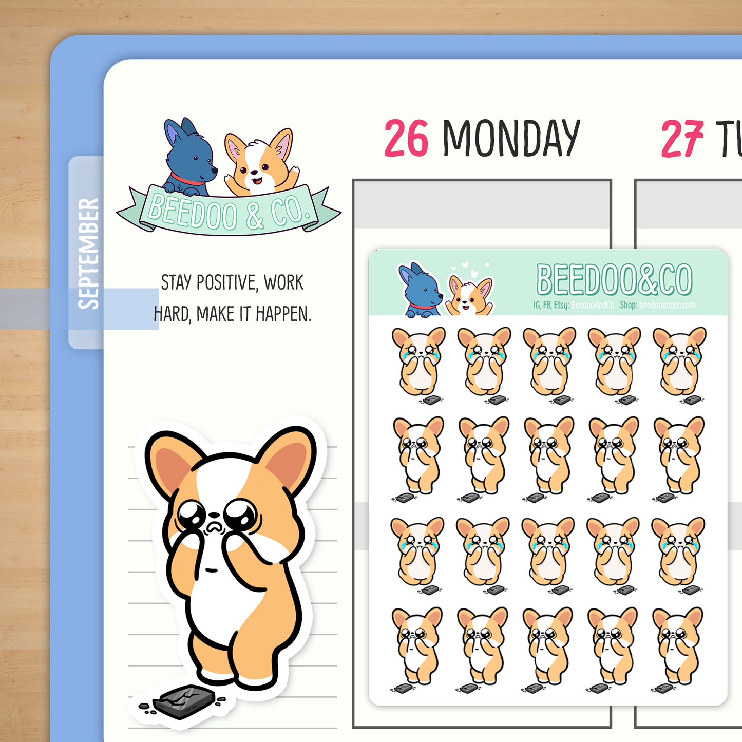 Broken Phone Miso Corgi Planner Stickers