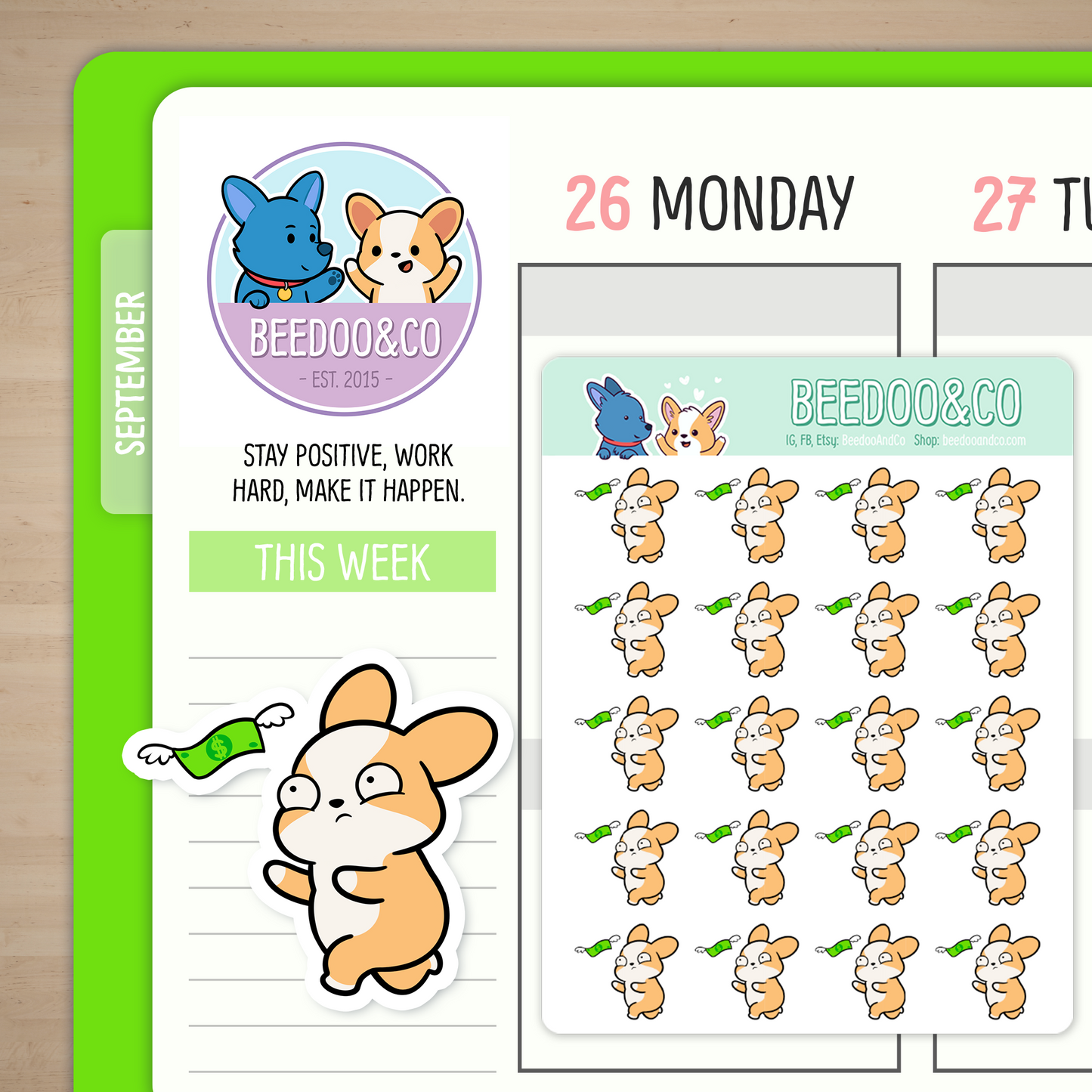Miso Corgi Says Goodbye Money Planner Stickers
