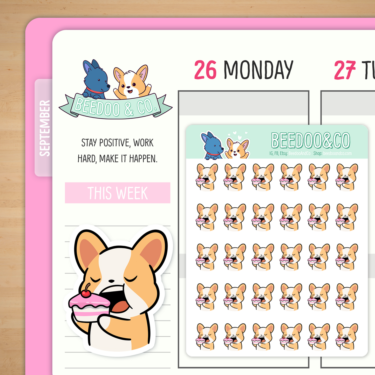 Eating Cake Miso Corgi Planner Stickers