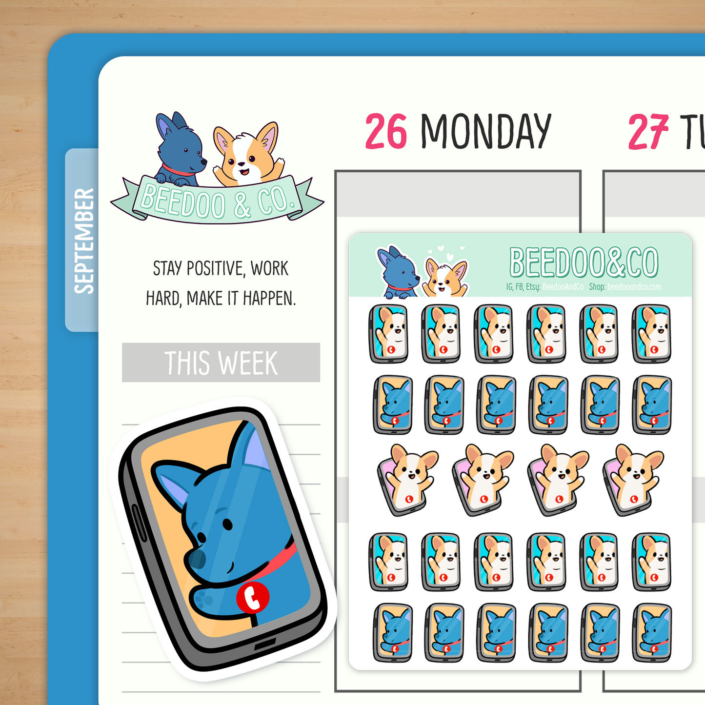 Beamer and Miso Cell Phone Facetime Planner Stickers