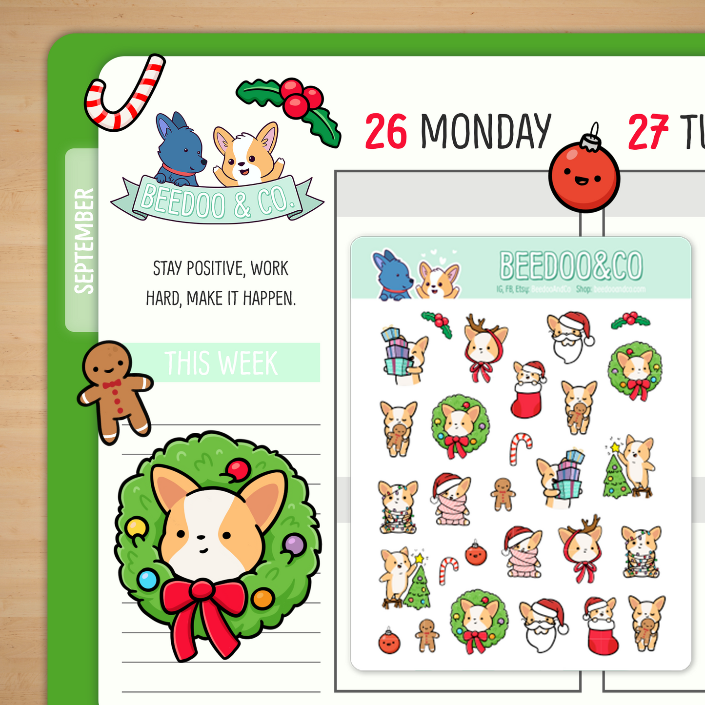 Christmas Miso Corgi Planner Stickers