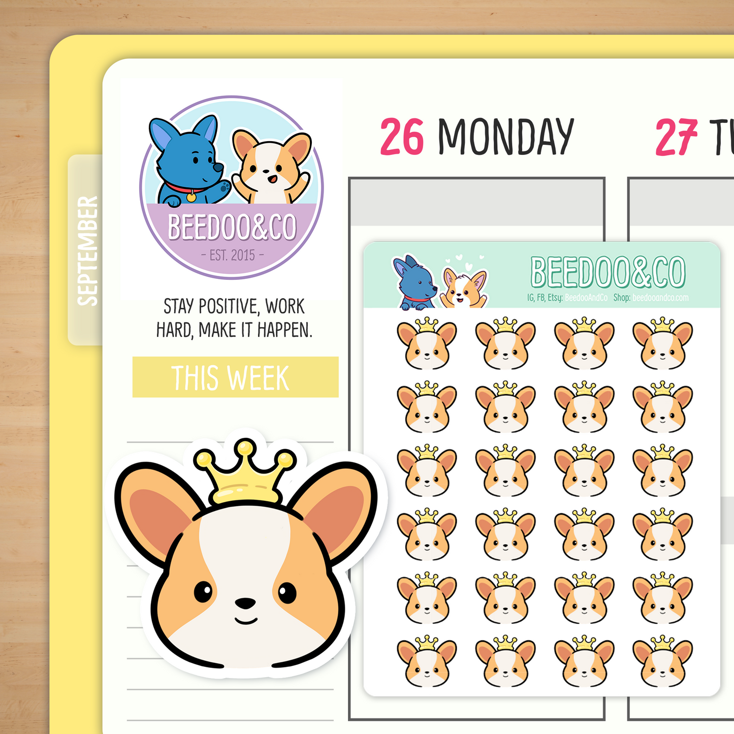 Miso The Corgi Wears A Crown Planner Stickers