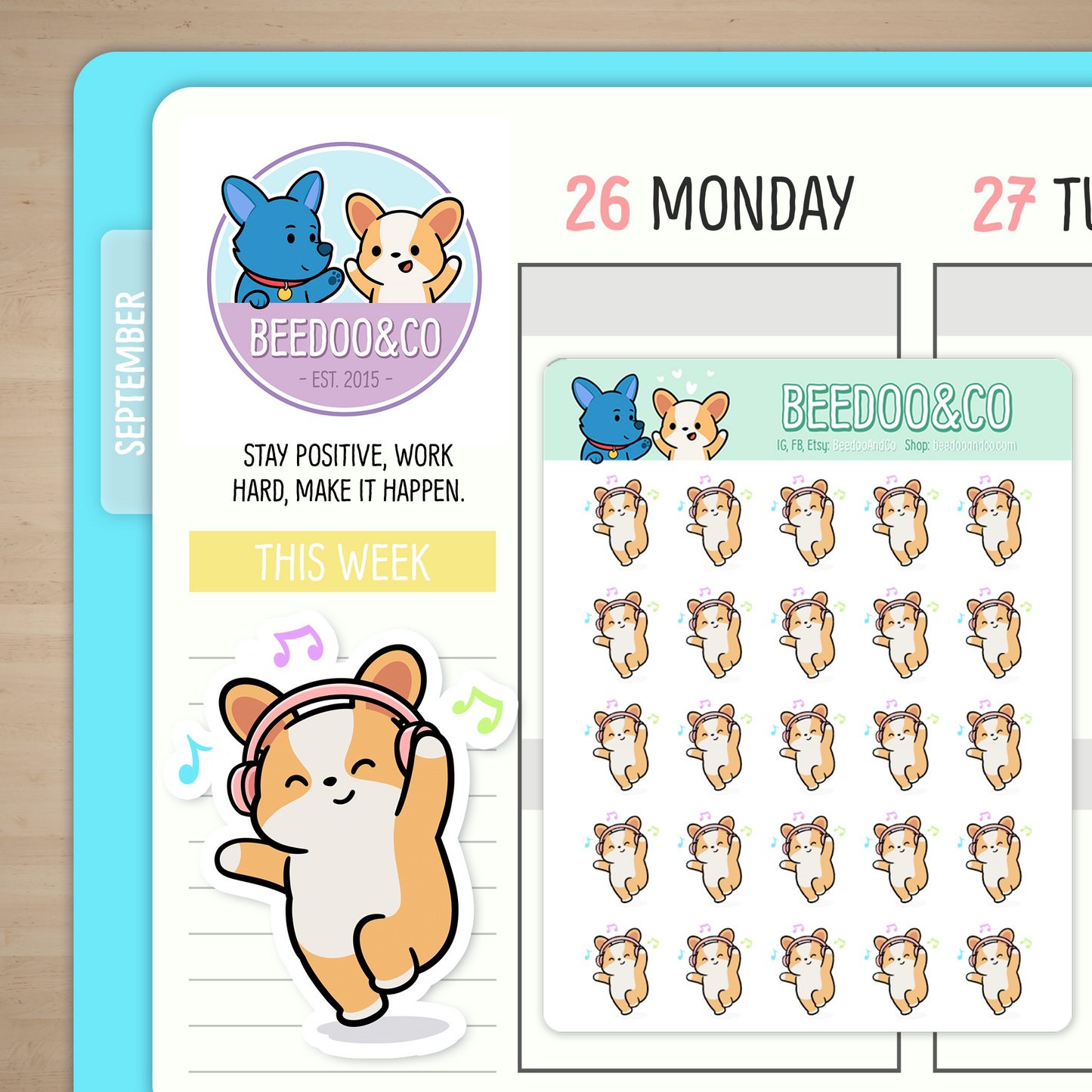 Miso The Corgi Dancing Planner Stickers