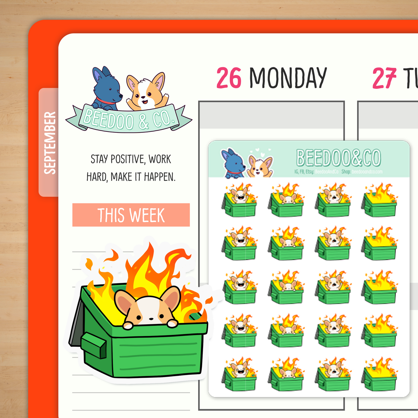 Corgi Dumpster Fire Planner Stickers