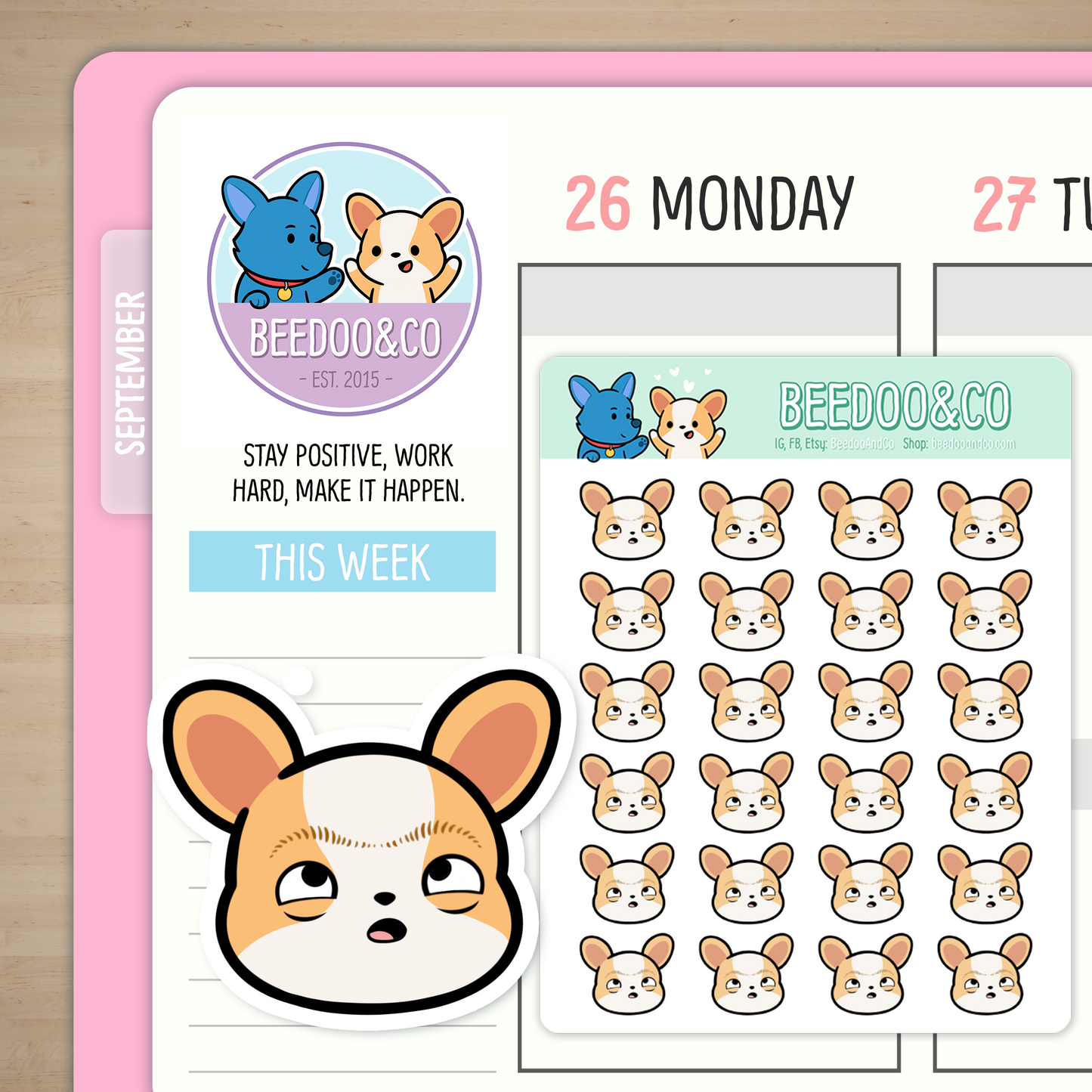 Miso The Corgi Eyebrows Grown Planner Stickers