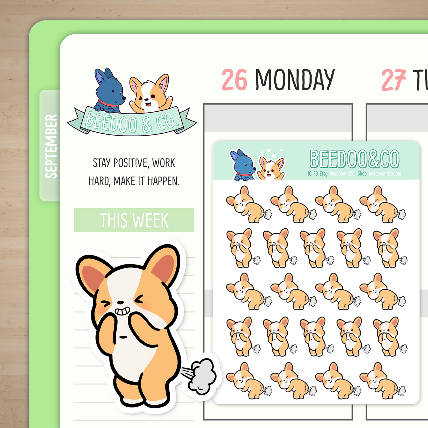 Gassy Farting Miso Corgi Planner Stickers