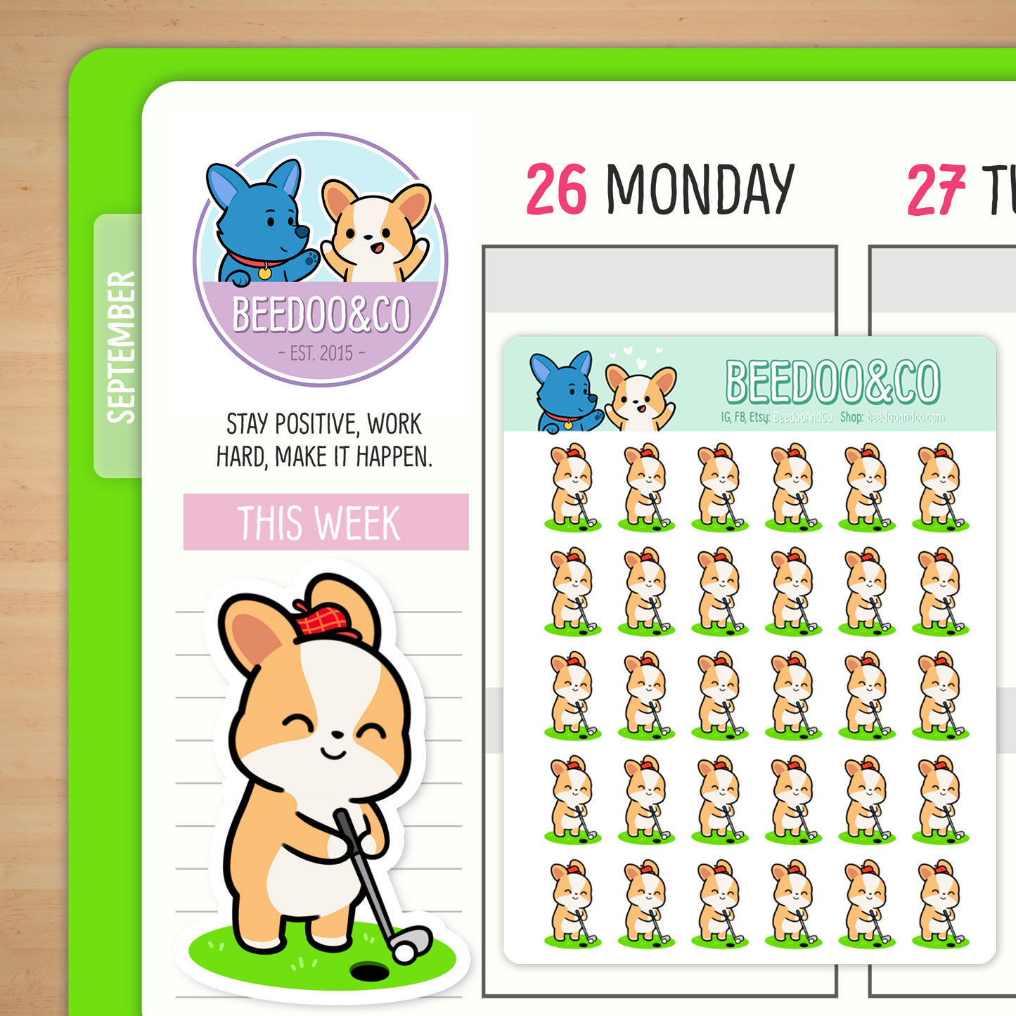 Miso The Corgi Golfing Planner Stickers