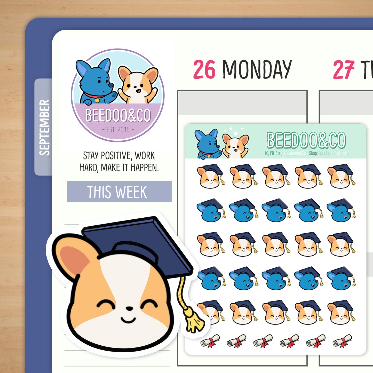 Miso The Corgi Graduates Planner Stickers