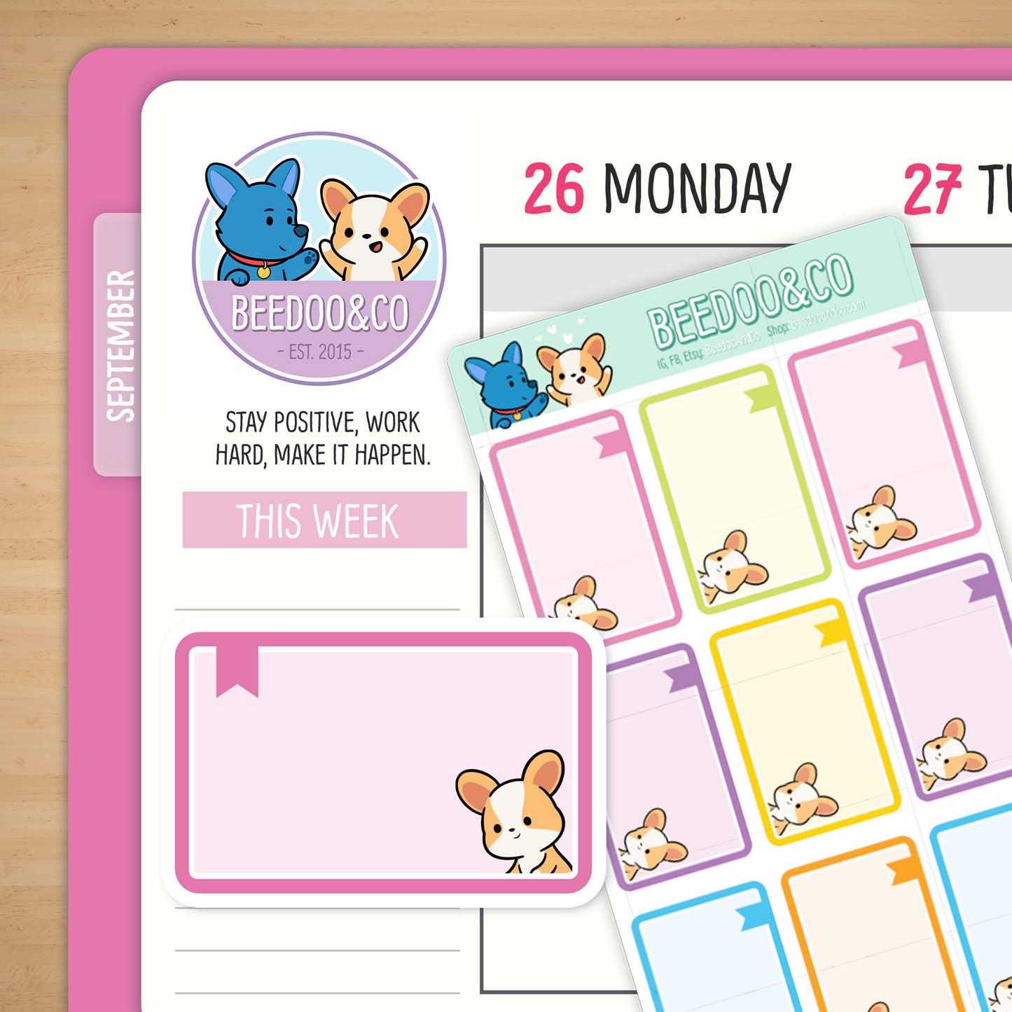 Colourful Functional Corgi Flag Half Box Planner Stickers