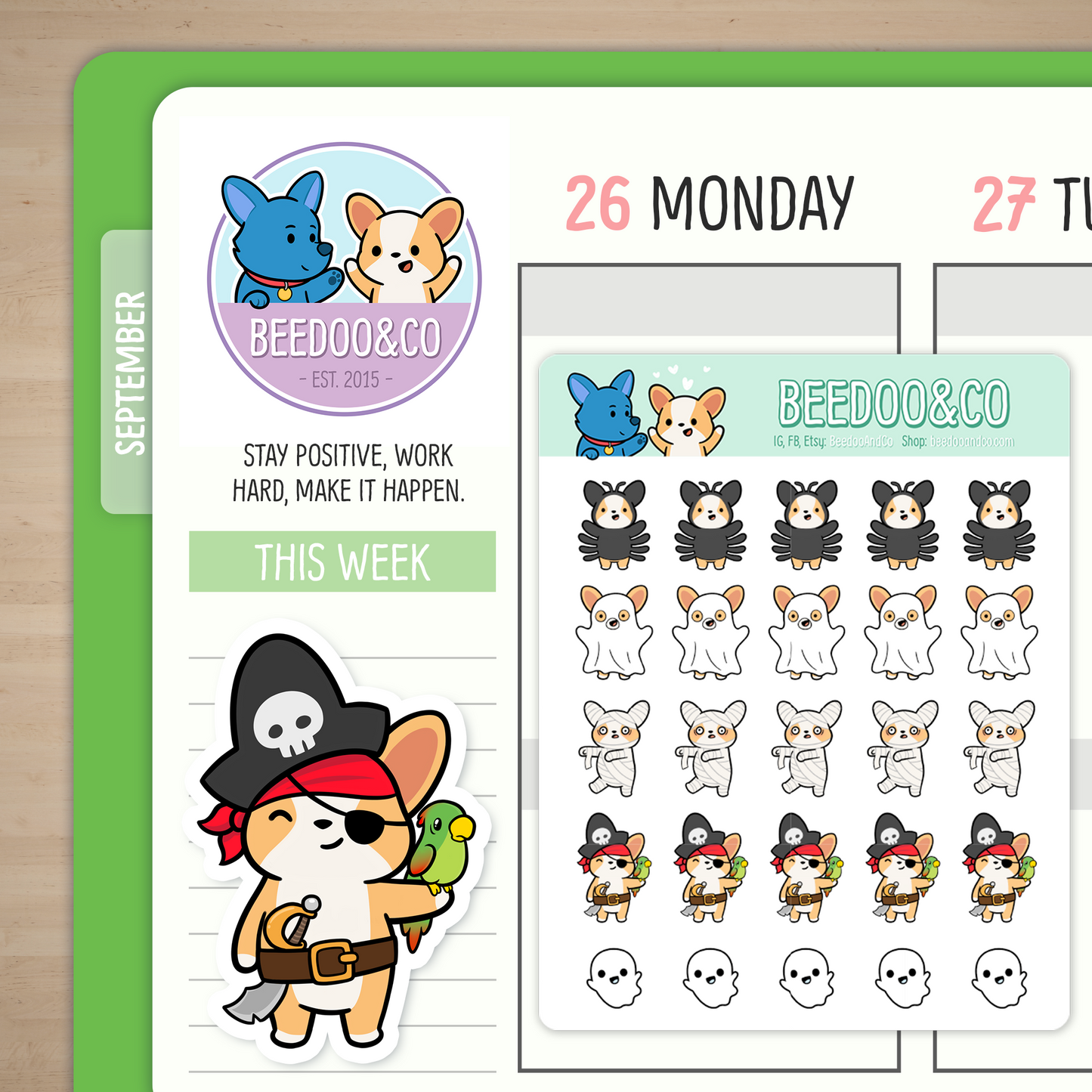 Miso The Corgi In Halloween Costumes Planner Stickers