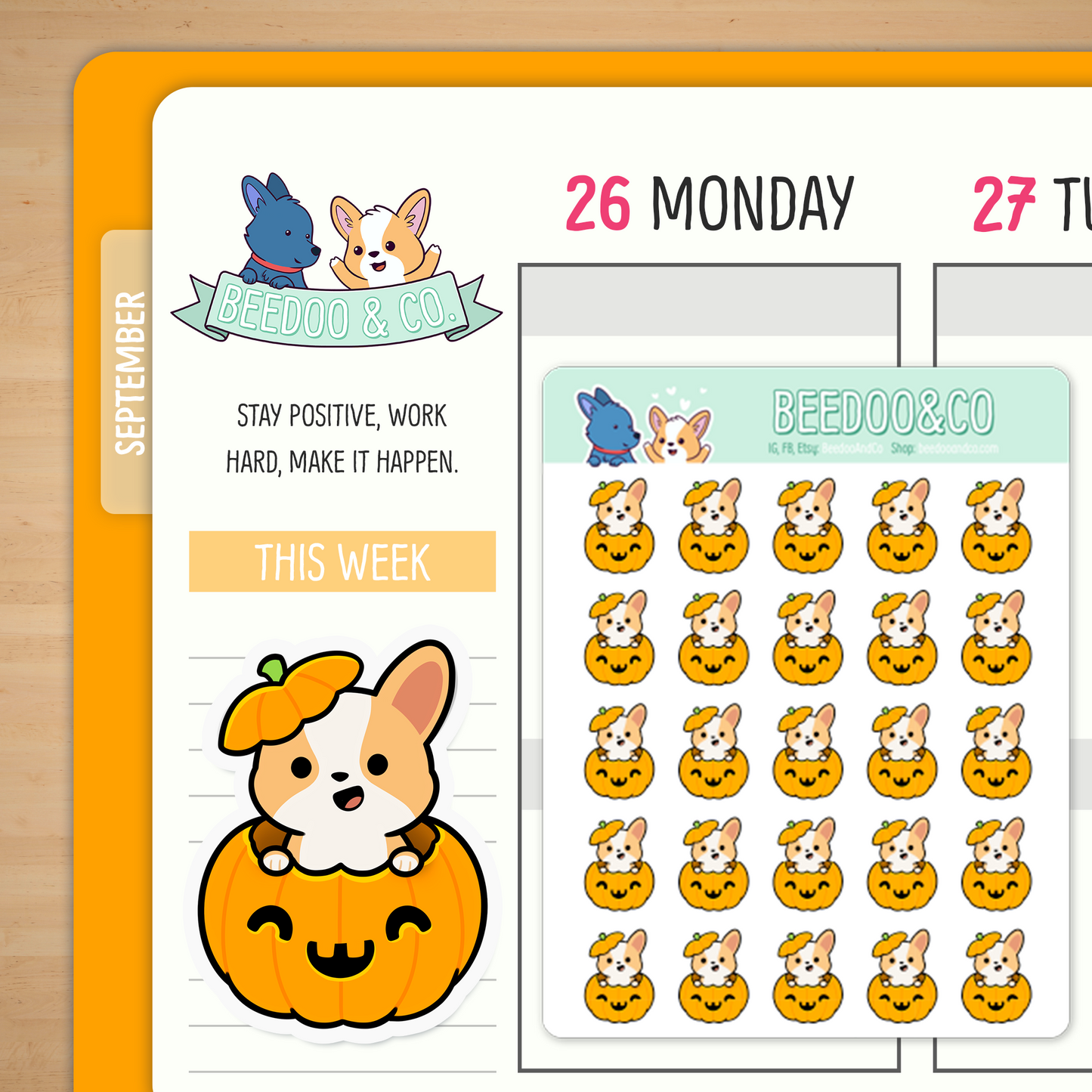 Miso the Corgi in a Pumpkin Planner Stickers