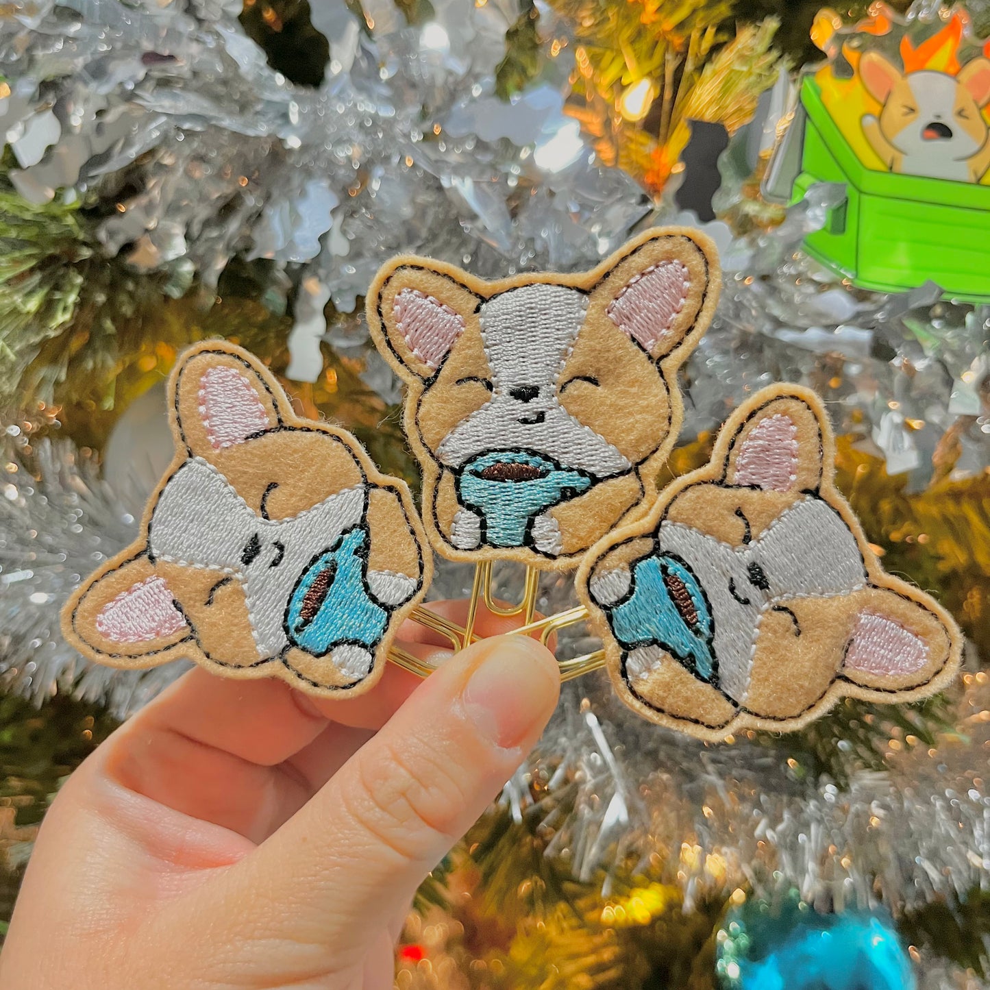 Miso The Corgi Drinking Coffee Felt Planner Clip