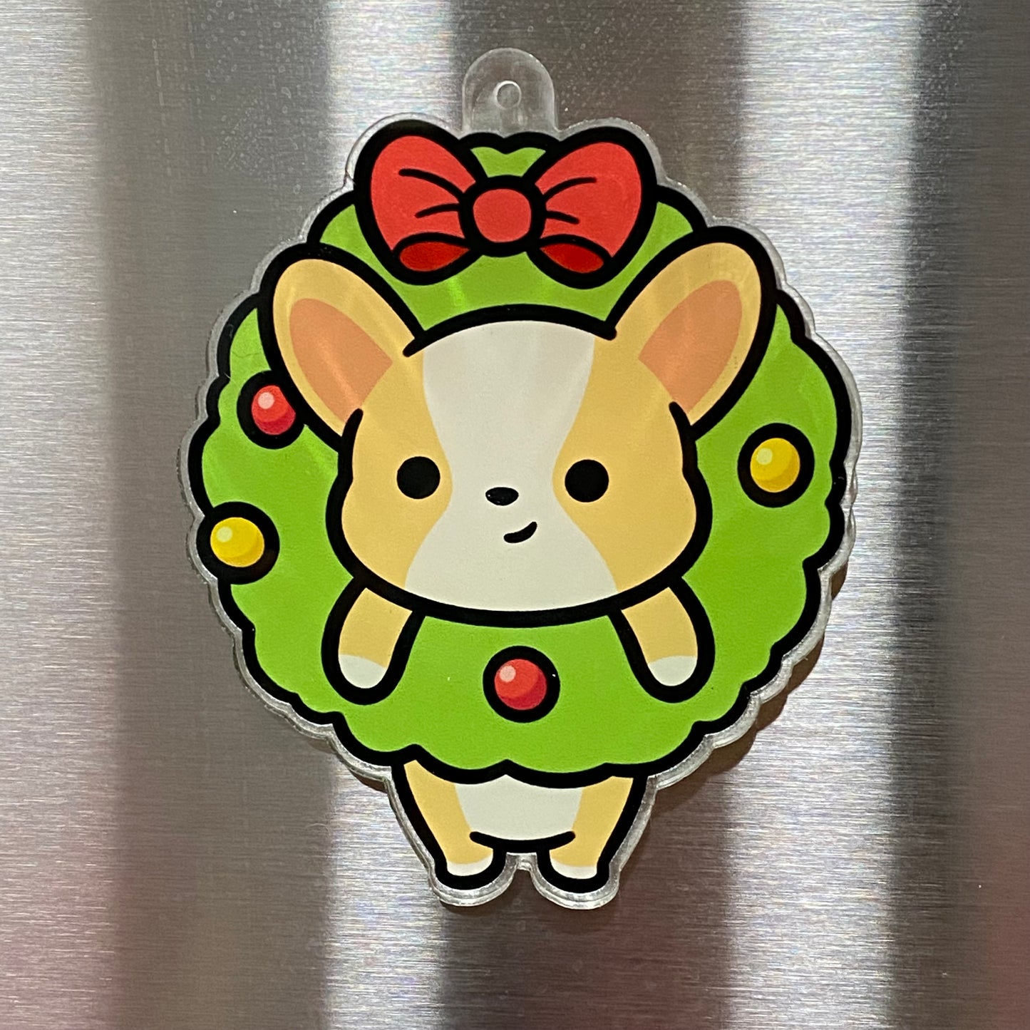 Miso The Corgi Christmas Wreath Acrylic Charm