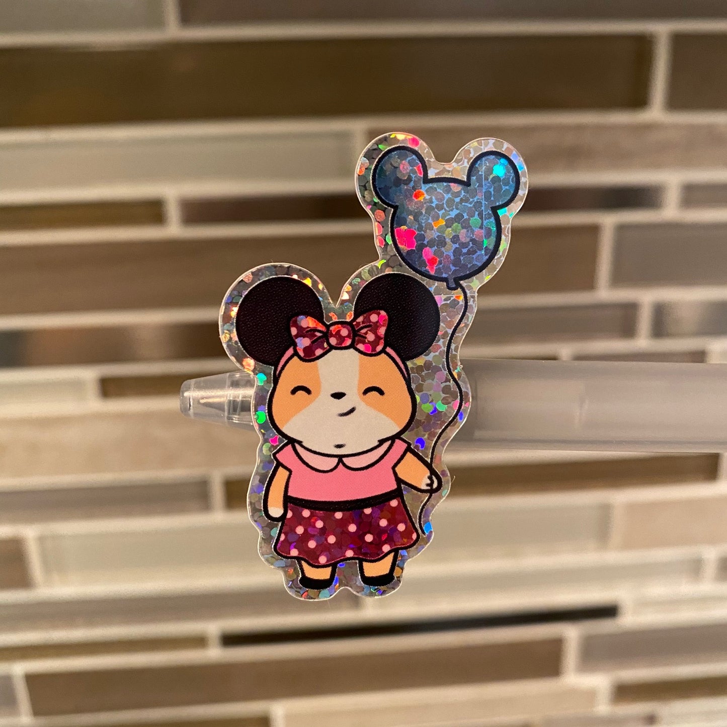 Glitter Holographic Corgi Mouse Vacation Vinyl Sticker