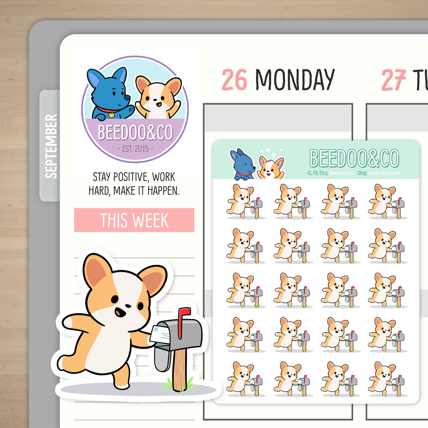 Miso Corgi Getting The Mail Planner Stickers