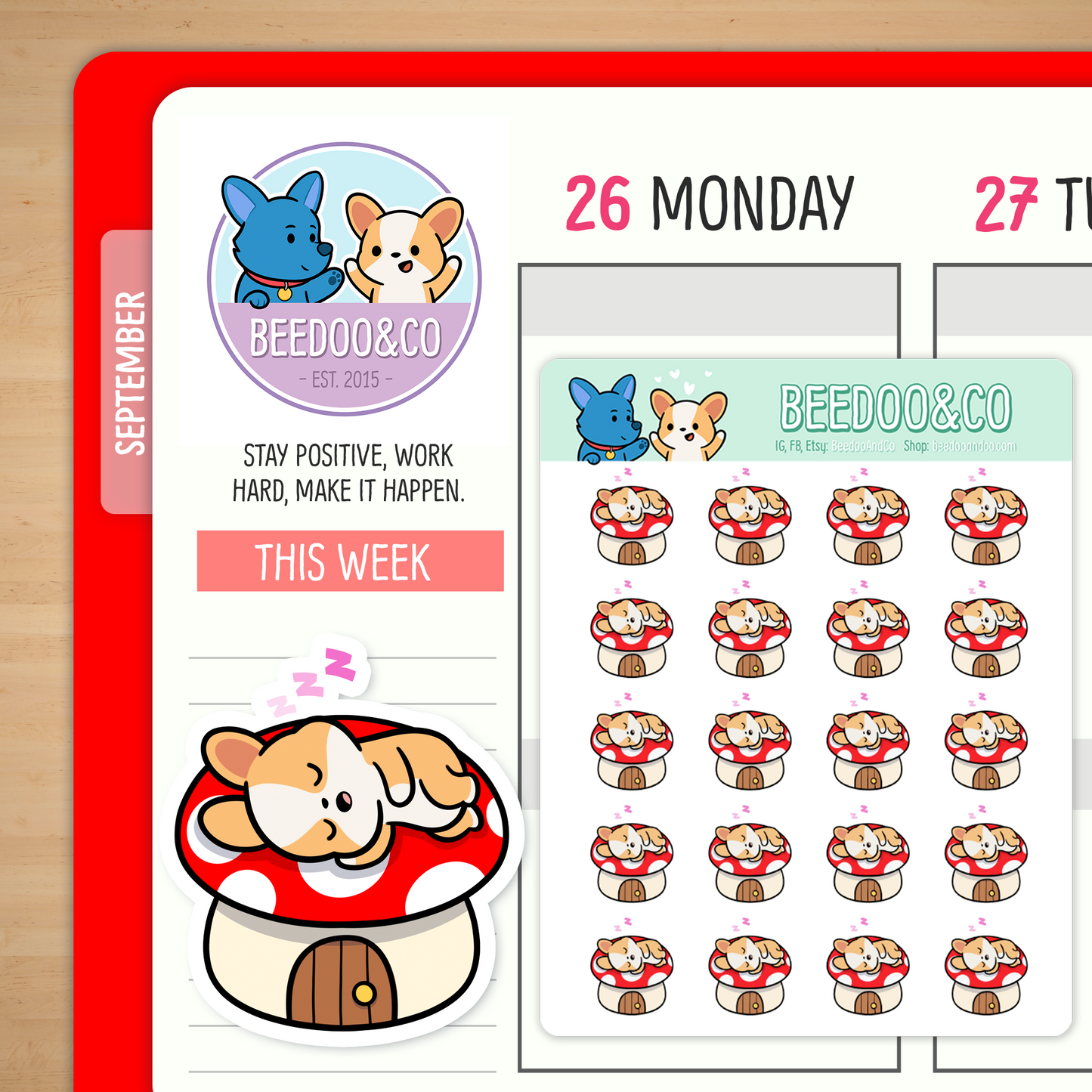 Miso The Corgi Sleeping On Mushroom Planner Stickers