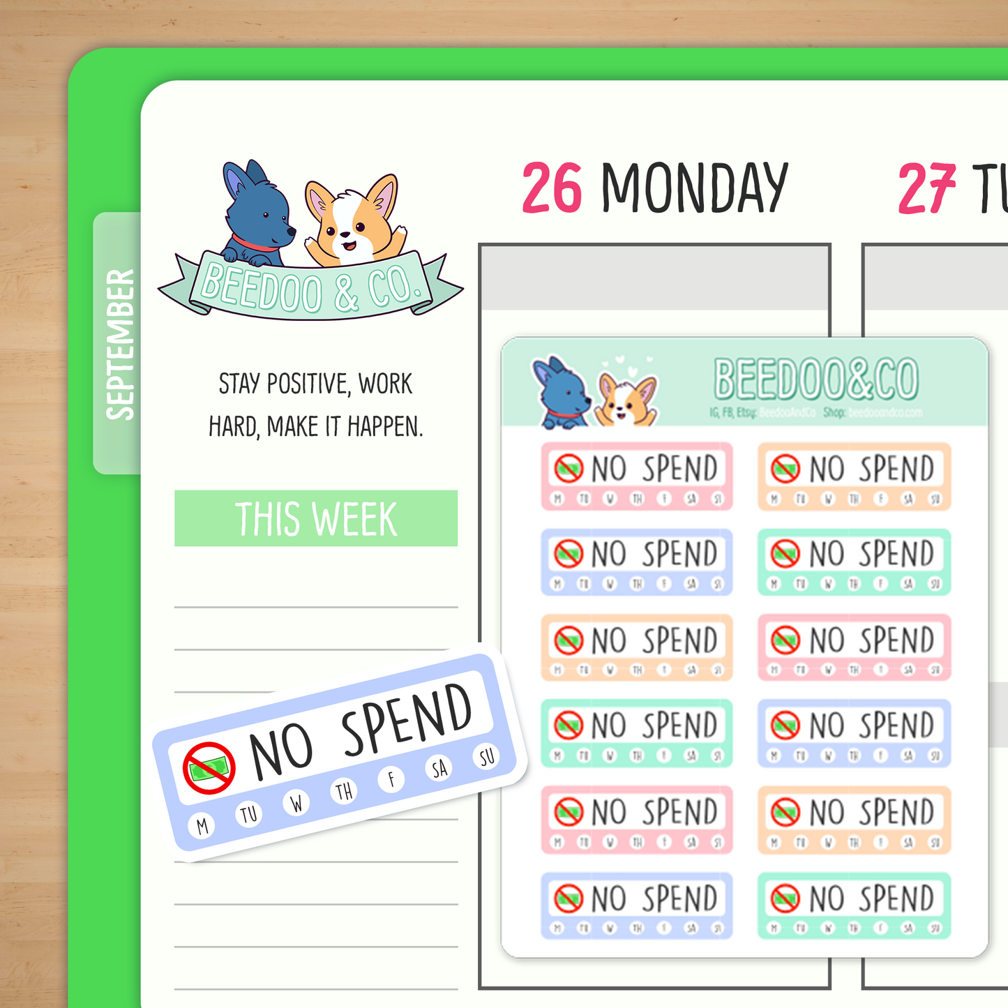 No Spend Weekly Tracker Planner Stickers