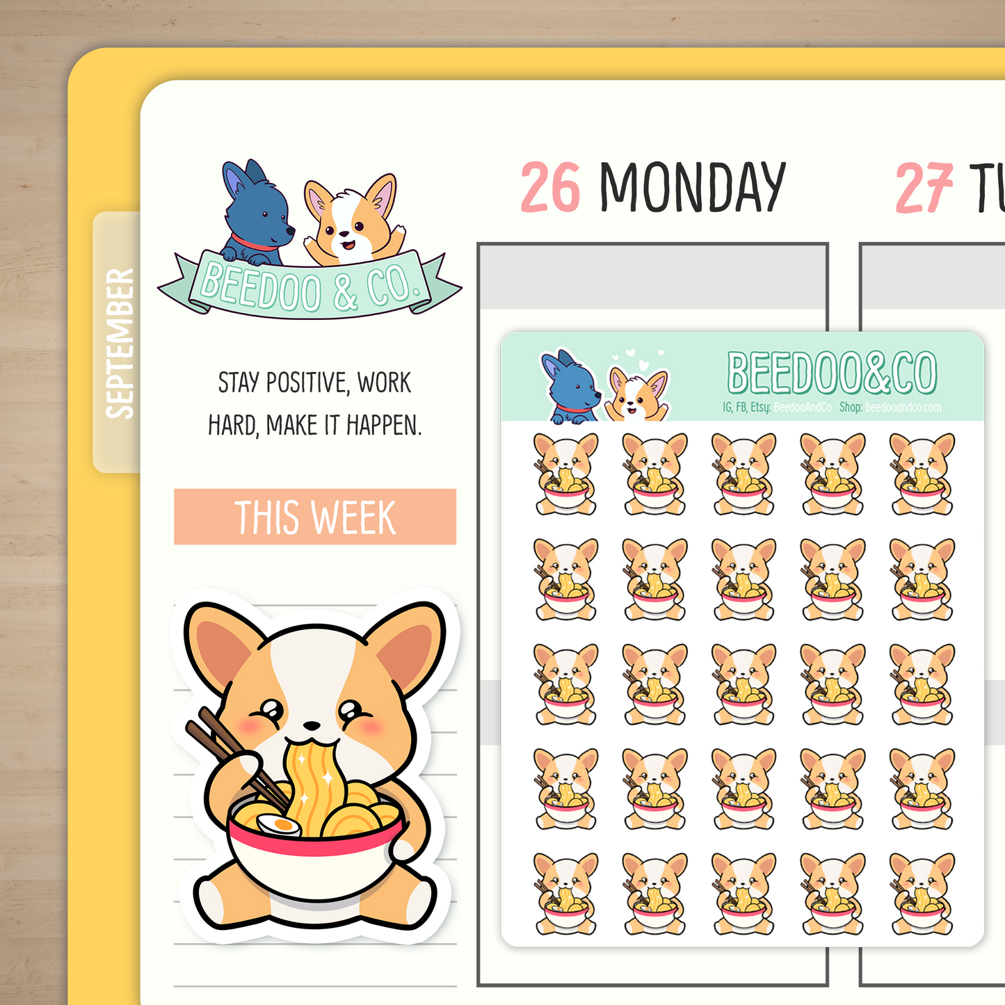 Eating Ramen Miso Corgi Planner Stickers