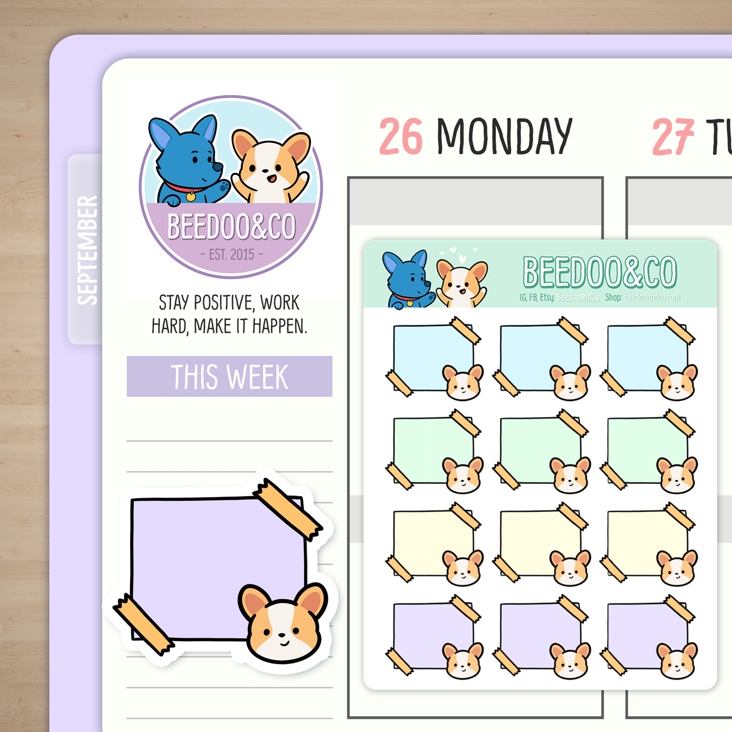Pastel Sticky Notes Miso Corgi Planner Stickers