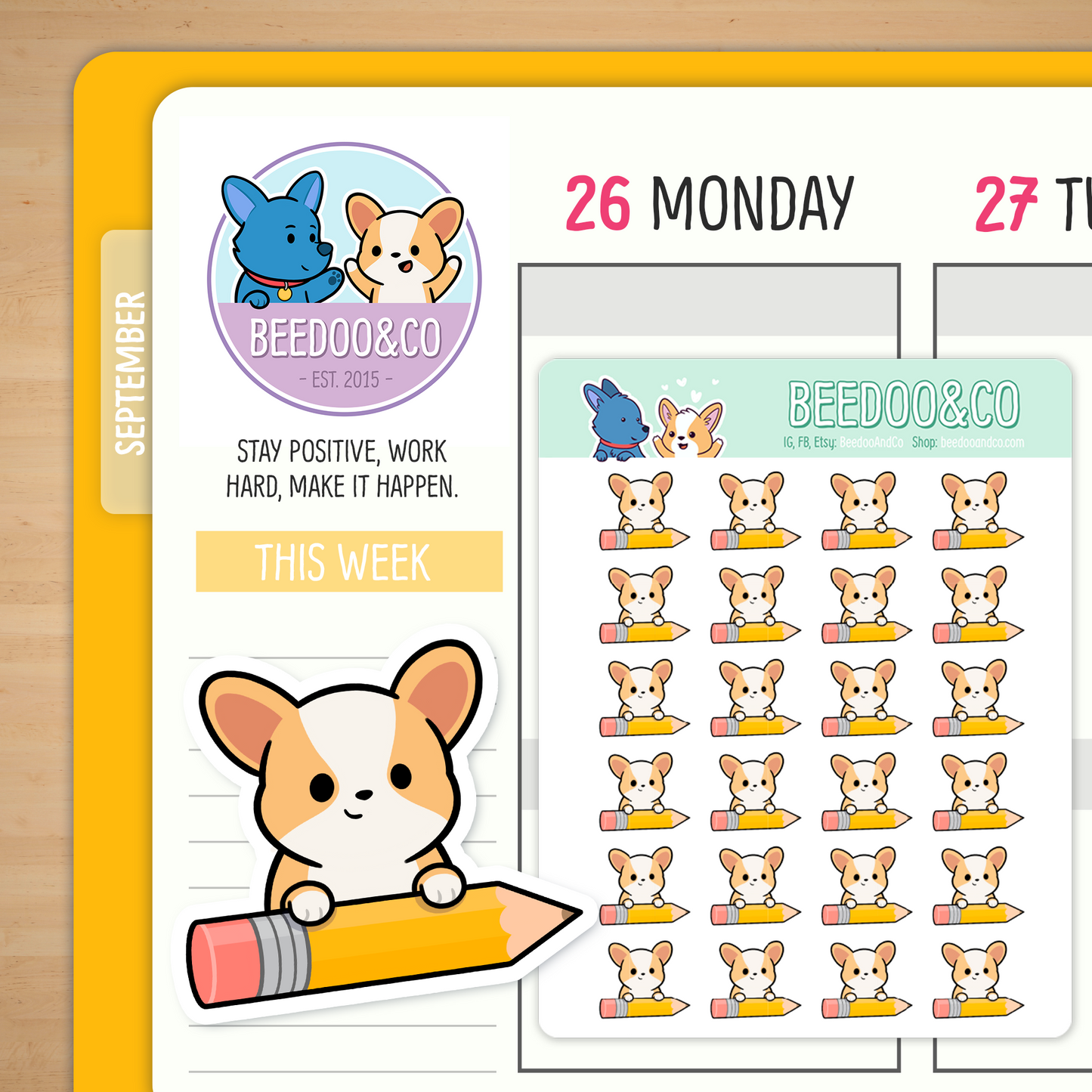 Miso The Corgi Holding A Pencil Planner Stickers