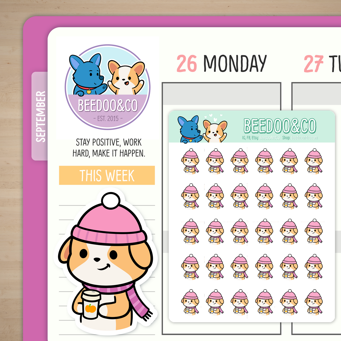 Miso The Corgi Drinking Pumpkin Spice Latte Planner Stickers