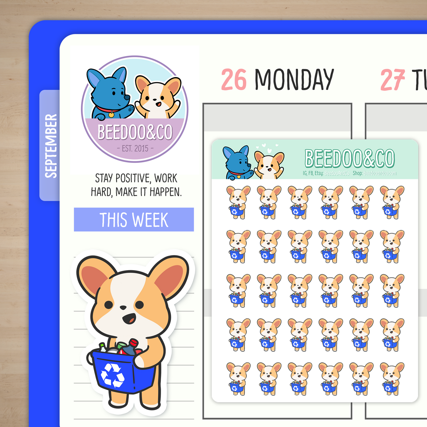 Miso The Corgi Recycles Planner Stickers