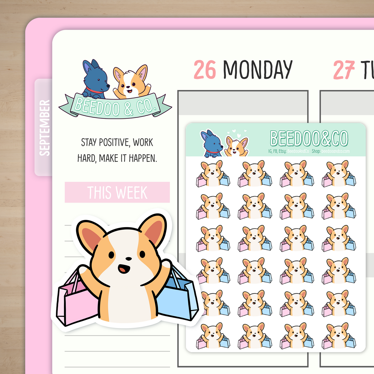 Shopping Spree Miso Corgi Planner Stickers