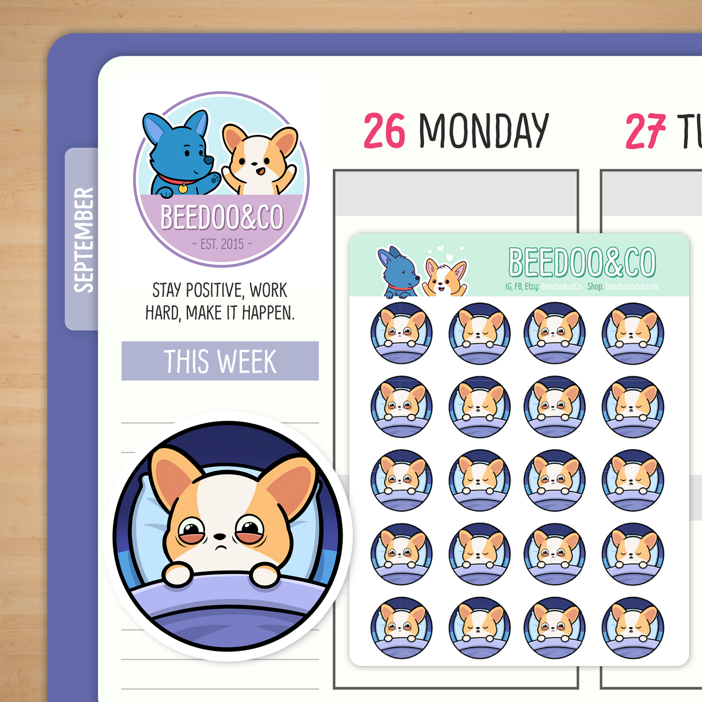 Miso Corgi Sleeping Planner Stickers