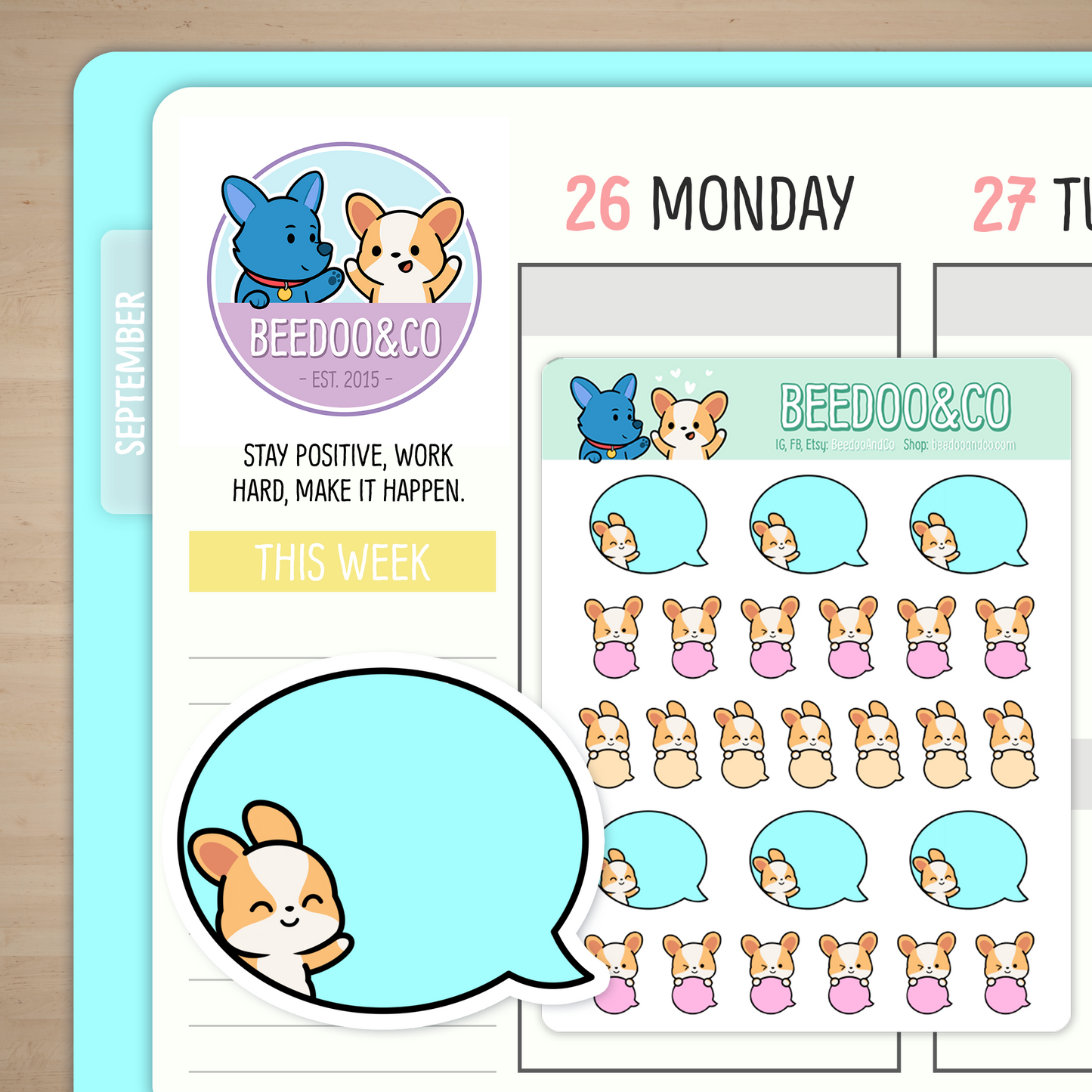 Miso The Corgi Neon Speech Bubbles Planner Stickers