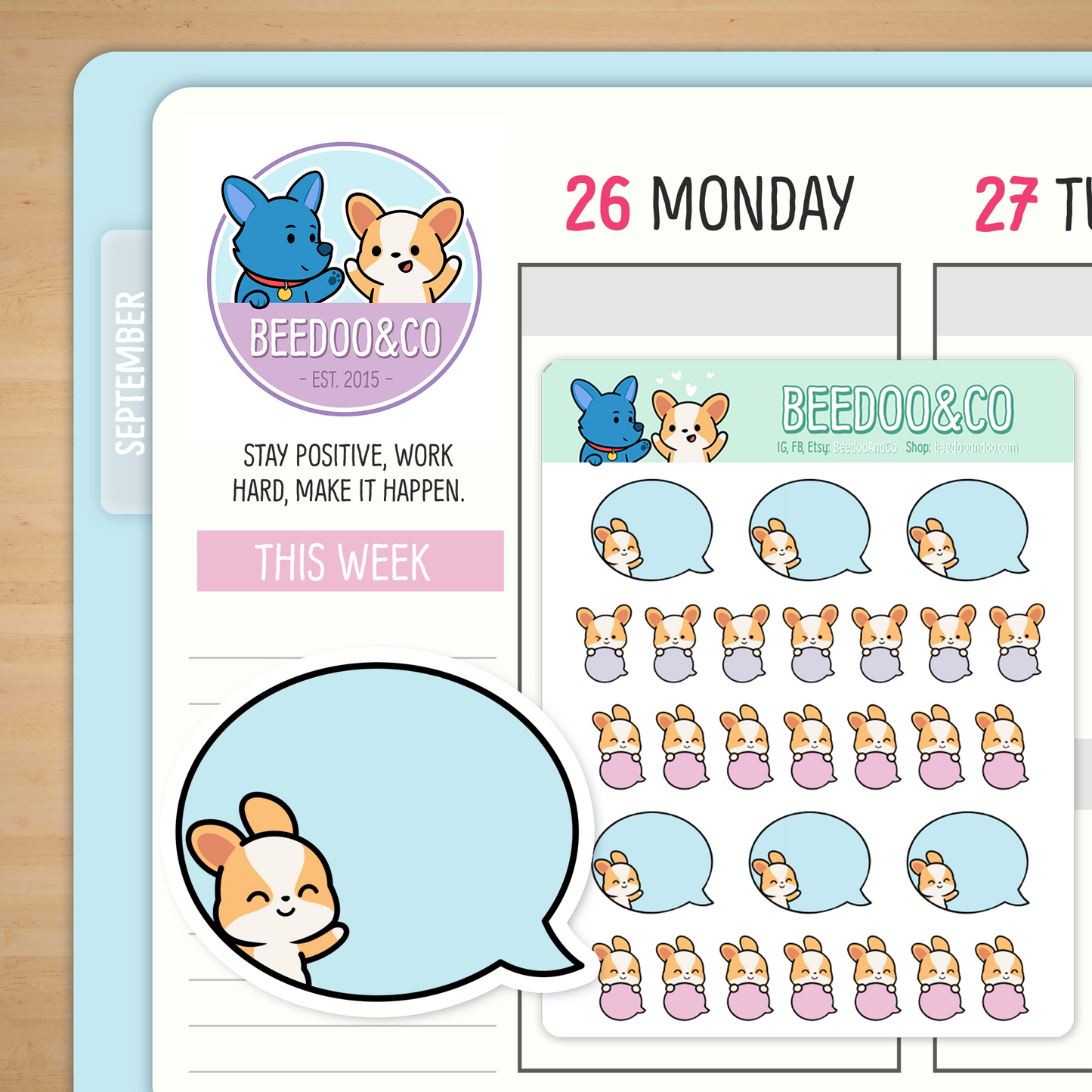 Miso The Corgi Pastels Speech Bubbles Planner Stickers