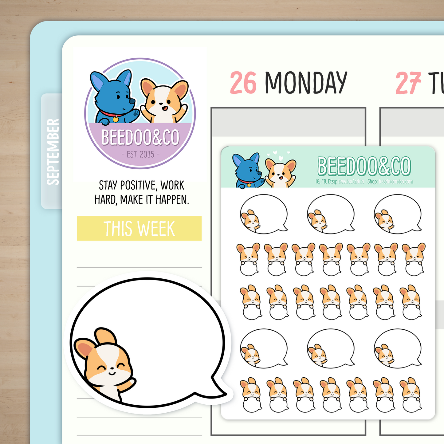 Miso The Corgi White Speech Bubbles Planner Stickers