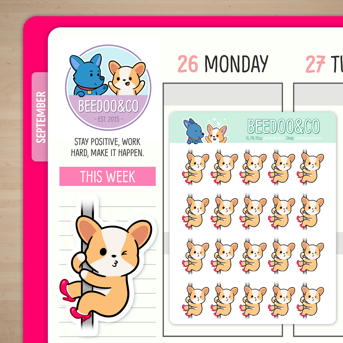 Miso The Corgi Pole Dancing Planner Stickers