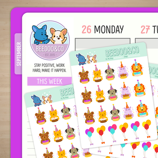 Birthday Animals Planner Stickers