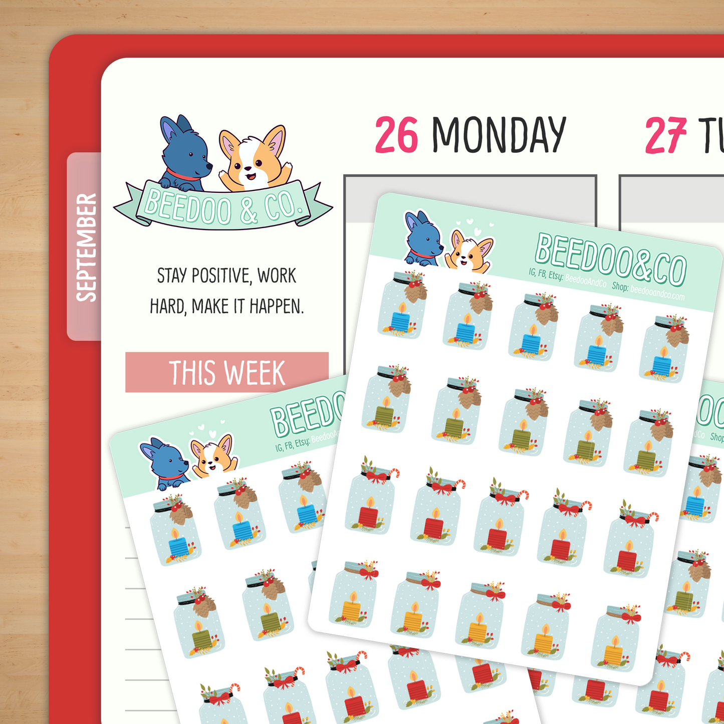 Christmas Mason Jar Candles Planner Stickers