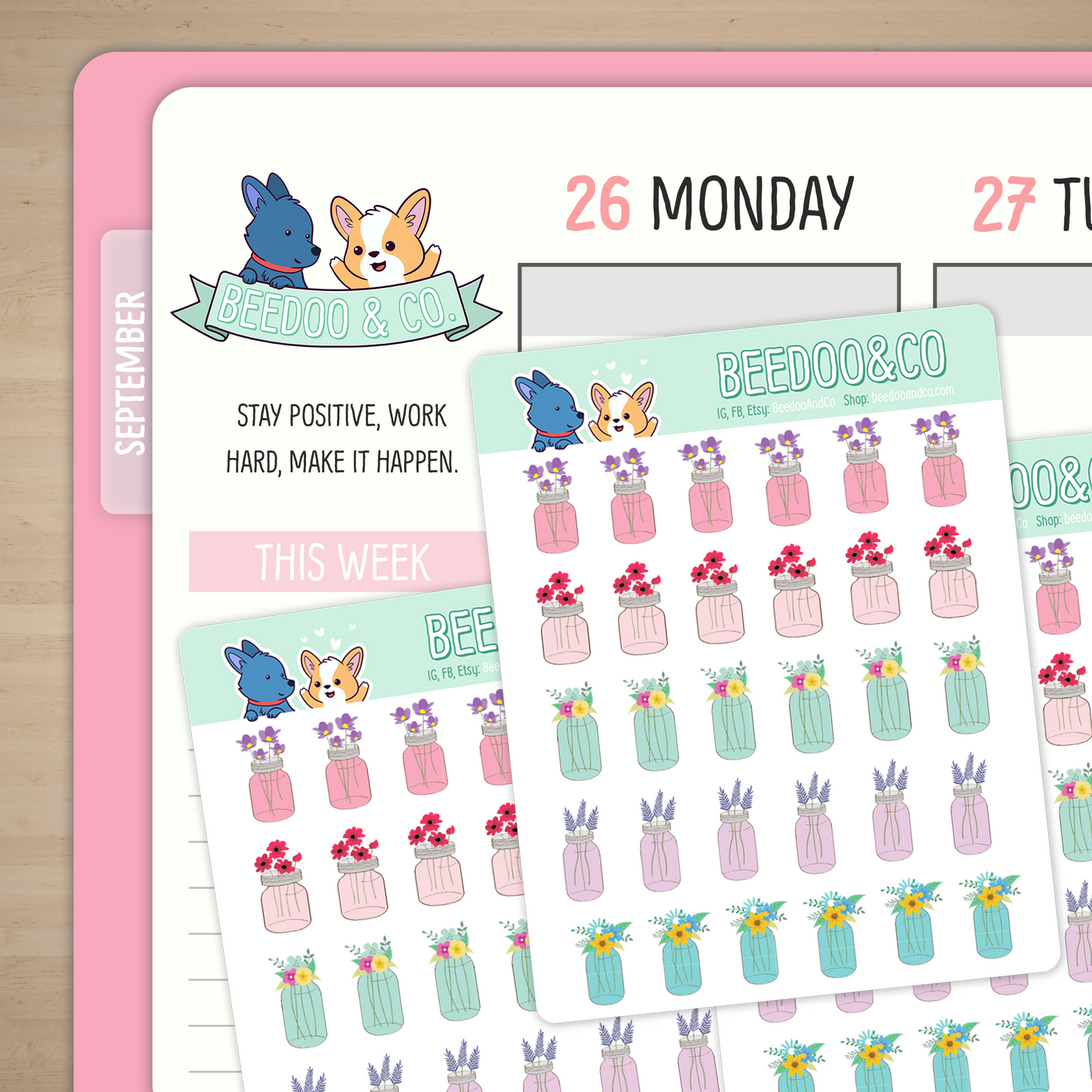 Floral Mason Jars Planner Stickers