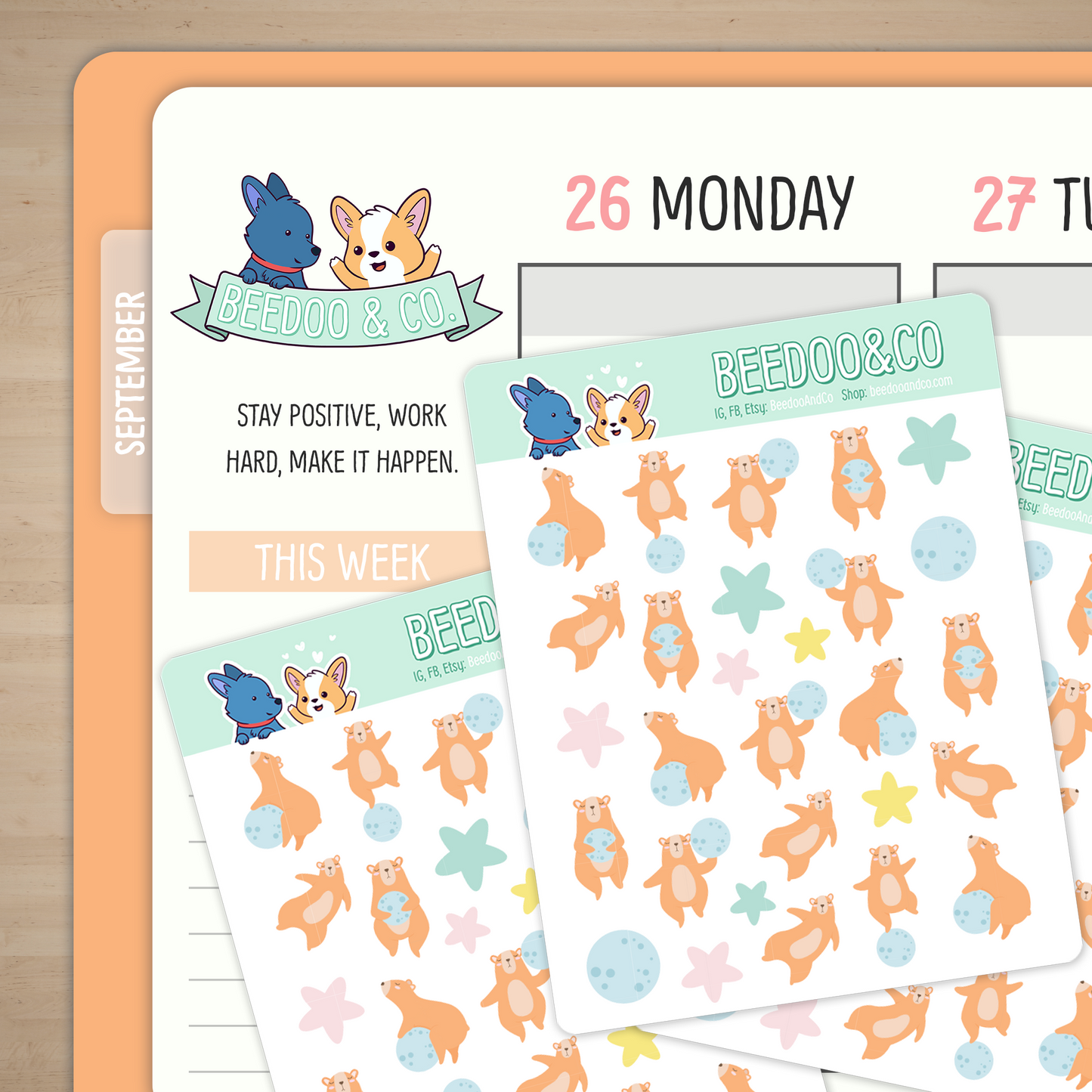 Cute Moon Bears Planner Stickers