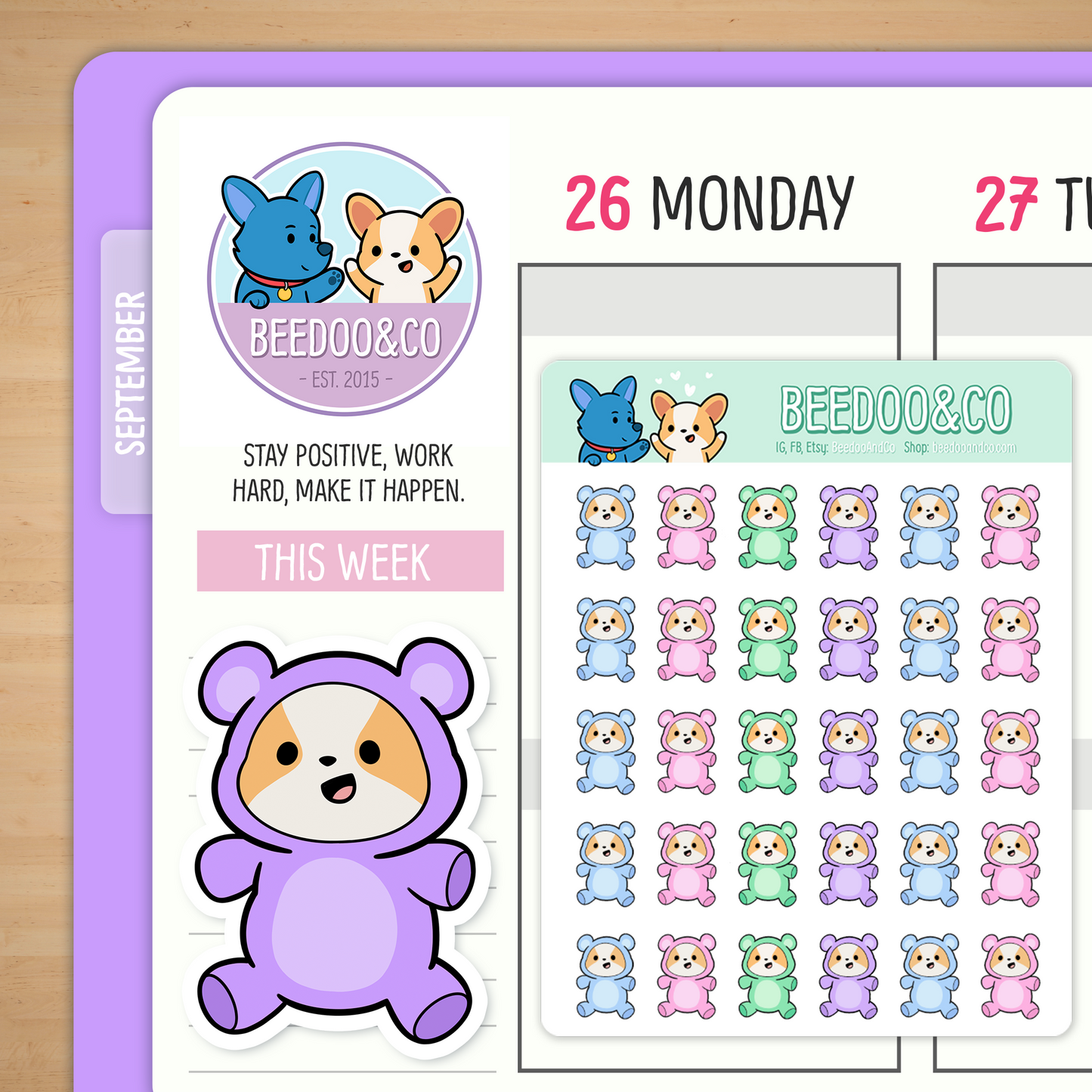 Miso The Corgi In Teddy Bear Onesie Planner Stickers