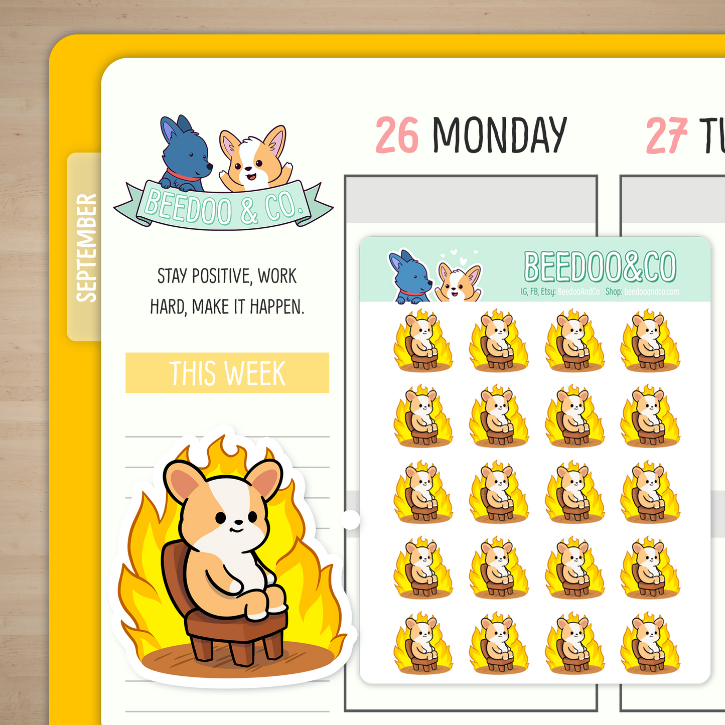 This Is Fine On Fire Miso Corgi Planner Stickers