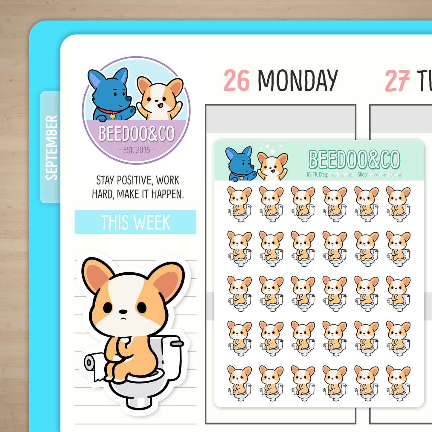 Miso The Corgi On A Toilet Planner Stickers