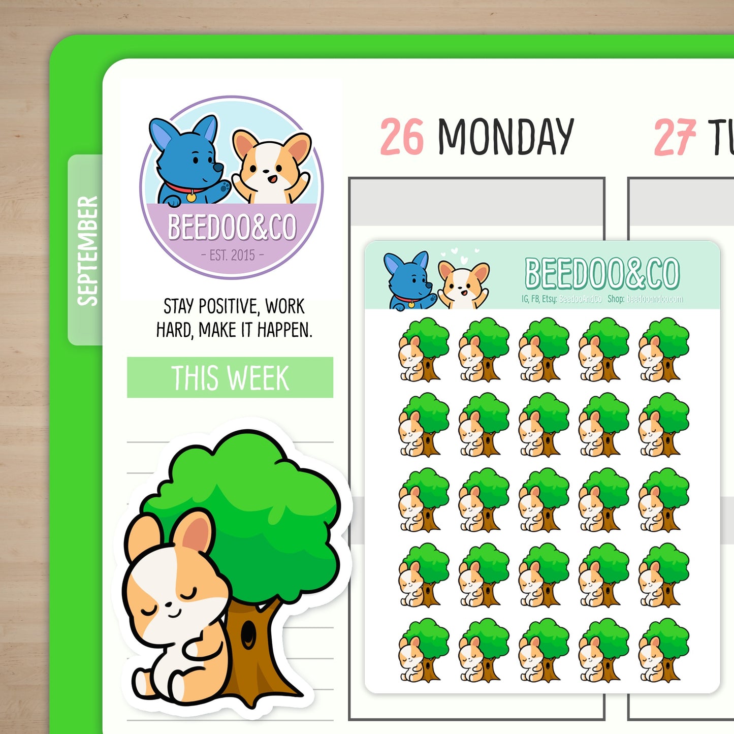 Miso The Corgi Sleeps Under A Tree Planner Stickers