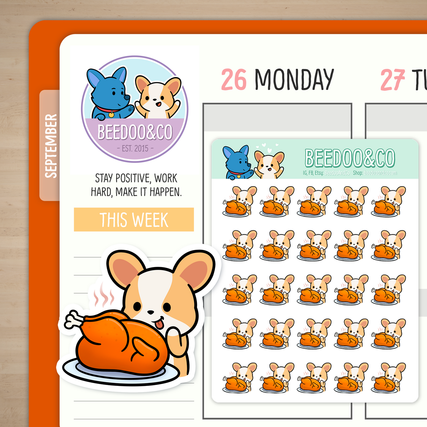 Miso Corgi Eating Turkey Planner Stickers