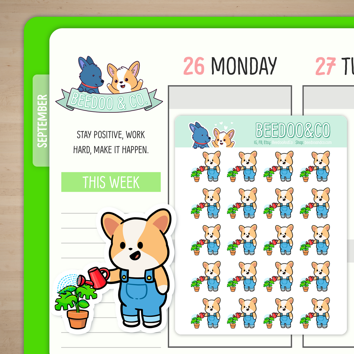 Watering Plants Miso Corgi Planner Stickers