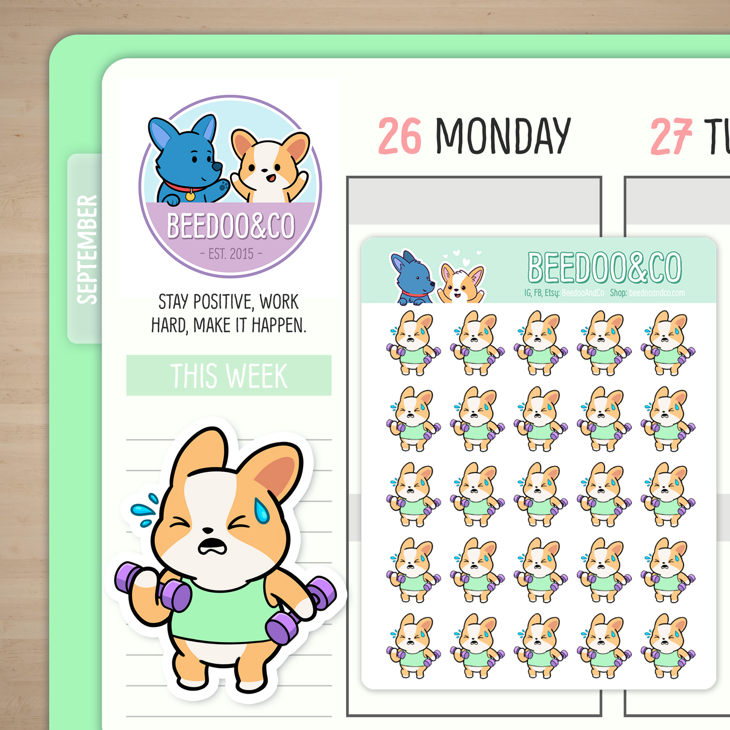 Miso Corgi Lifting Weights Planner Stickers