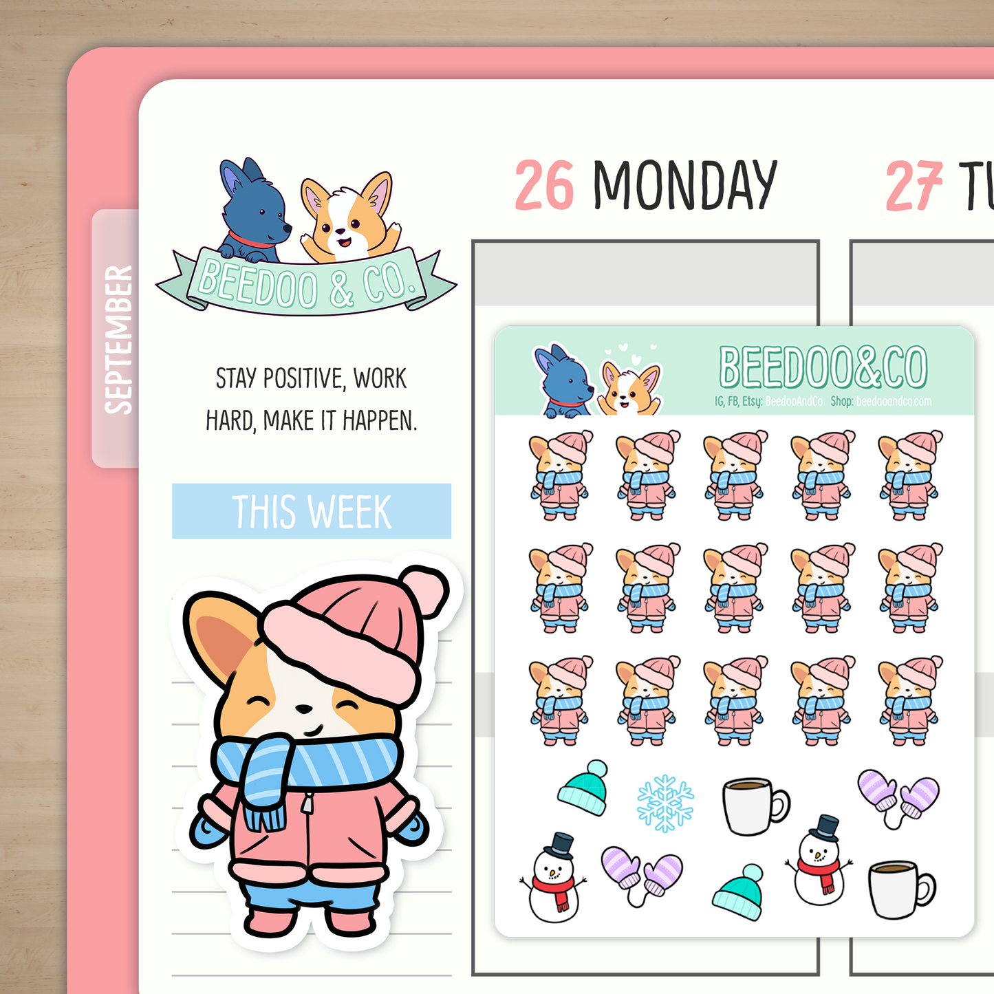 Winter Miso Corgi Planner Stickers