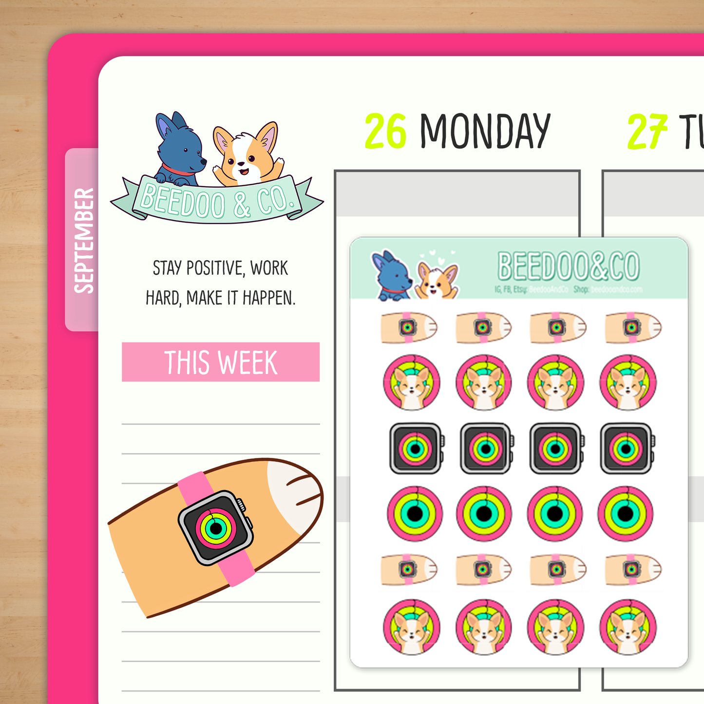 Fitness Rings Corgi Planner Stickers