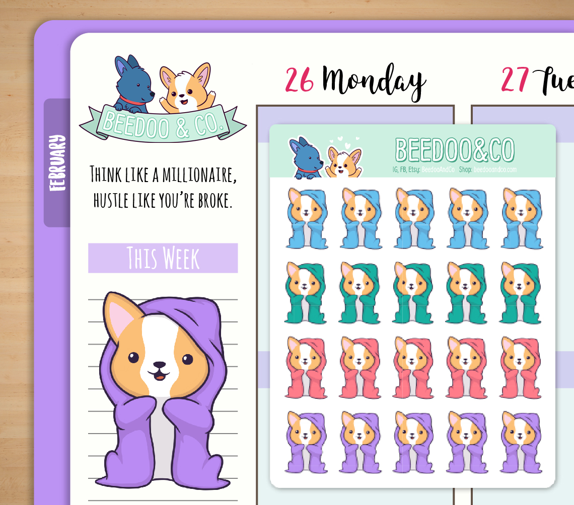 Blanket Snuggle Corgi Planner Stickers
