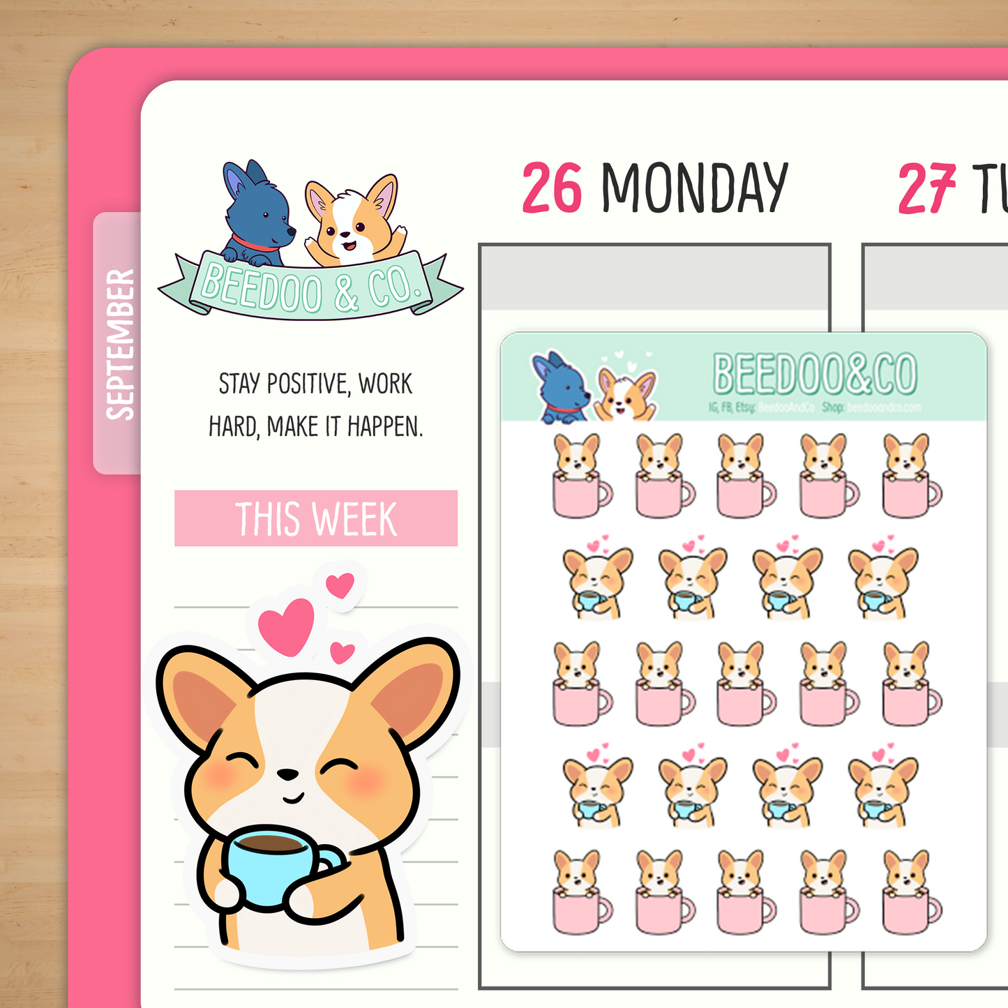 Miso the Corgi Drinking Coffee/Tea Planner Stickers